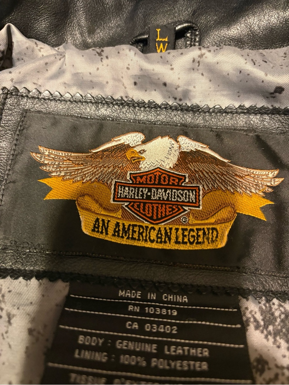 Harley-Davidson Black Leather Motorcycle Jacket with Silver Back Shield - Picture 5 of 6